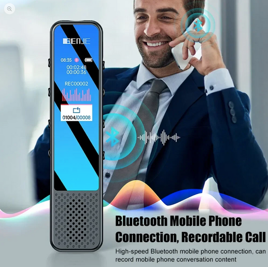 Close-up view of the Bluetooth Voice Recorder With Speaker available at Spy Tech Supply, highlighting its intuitive button layout and modern design.
