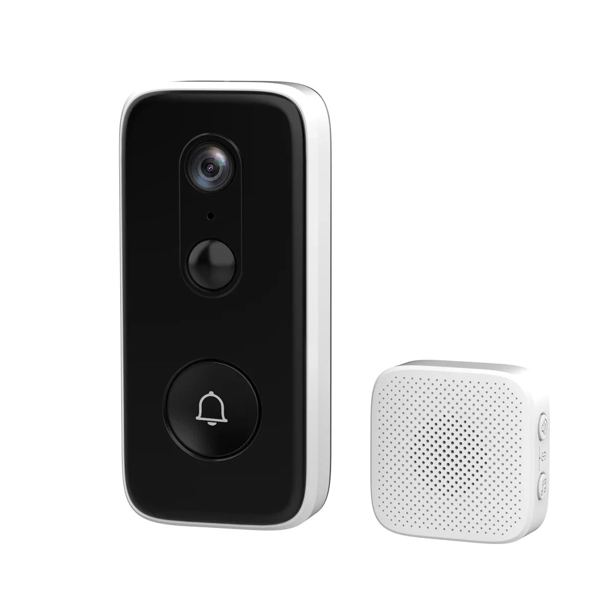 Wireless Doorbell Security Camera with Motion Detection mounted next to a home's front door, showcasing its sleek design and advanced features for enhanced home security.