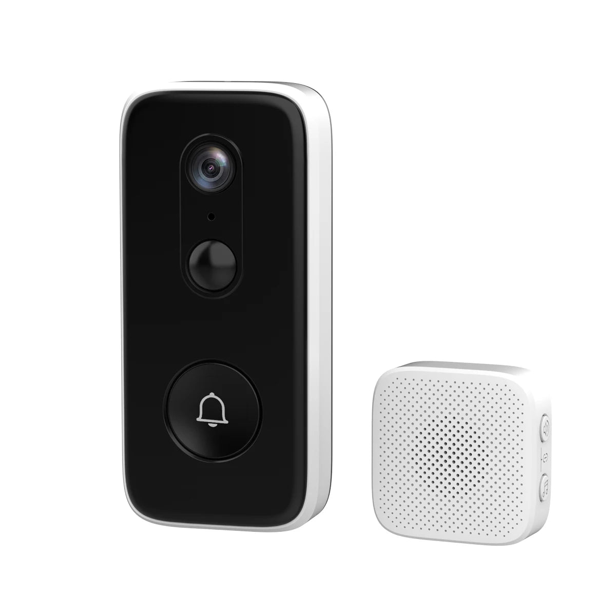 Waterproof Wireless Doorbell Security Camera with Motion Detection mounted at a front door, highlighting its sleek design, wide-angle lens, and durable weatherproof build for enhanced home security.